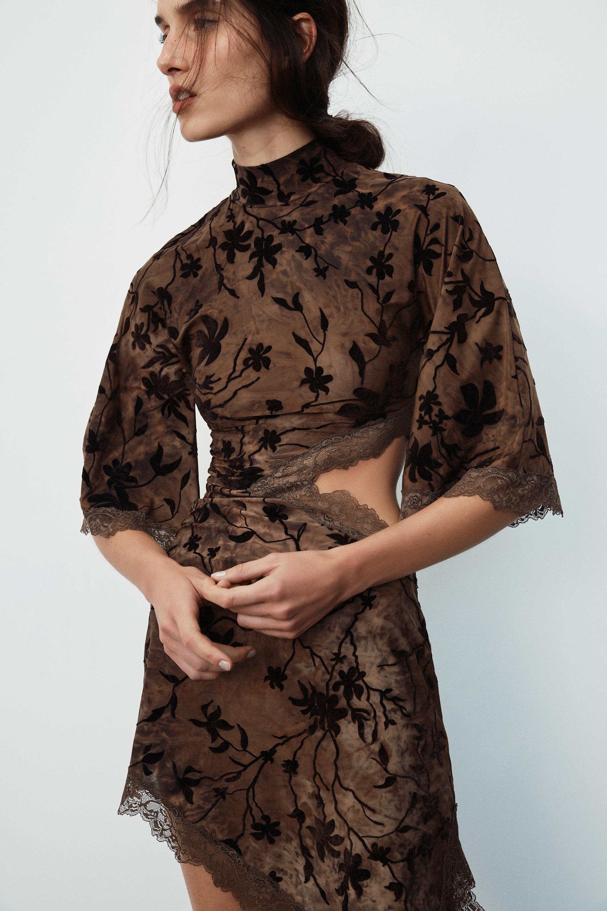 FLOCKED MINI DRESS WITH SLIT